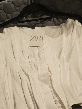 Zara Ivory Satin Pleated Top